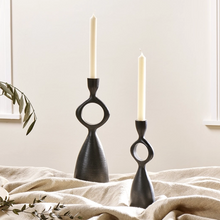 Load image into Gallery viewer, Obsidian candlestick holder - Black - Small