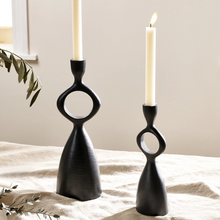Load image into Gallery viewer, Obsidian candlestick holder - Black - Small