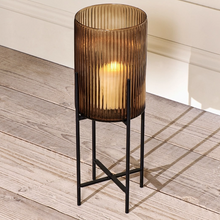 Load image into Gallery viewer, Recylcled Glass Standing Lantern - Smoke Brown
