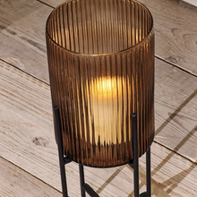 Load image into Gallery viewer, Recylcled Glass Standing Lantern - Smoke Brown