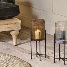 Load image into Gallery viewer, Recylcled Glass Standing Lantern - Smoke Brown