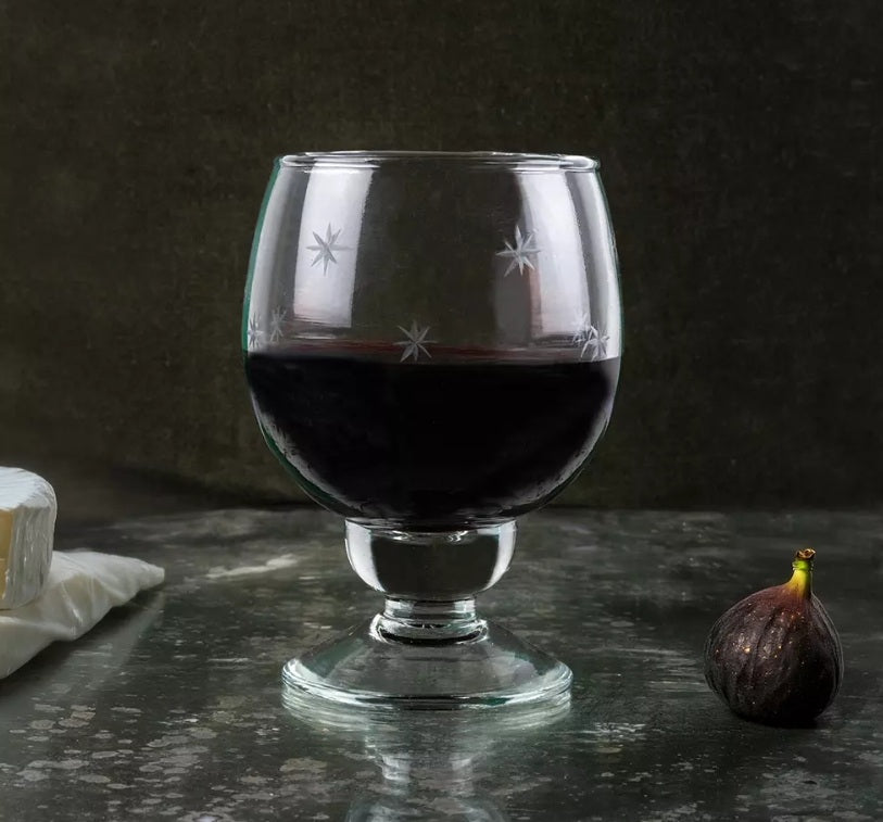 Red Wine Glass Etched Stars