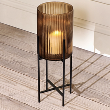 Load image into Gallery viewer, Recylcled Glass Standing Lantern - Smoke Brown
