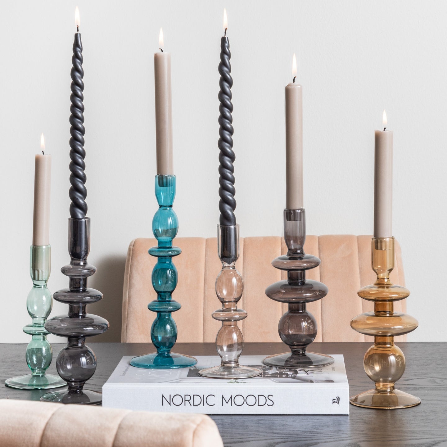 Candle Holder Glass Art Rings Medium- Black