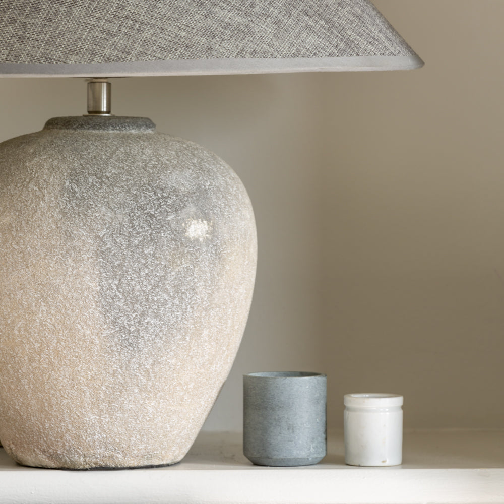 Round Stone Lamp with Dark Grey Shade