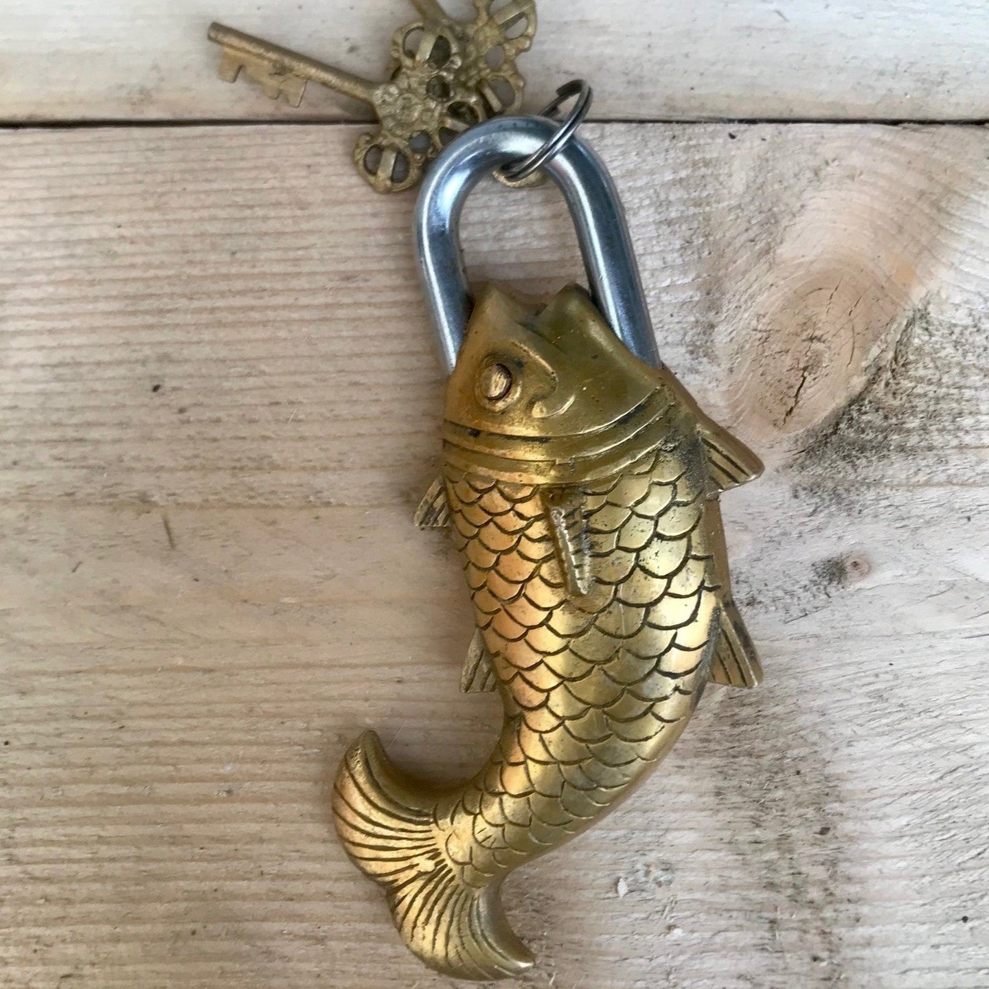 Decorative Gold Brass Lion & Fish Padlock
