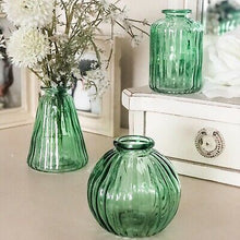 Load image into Gallery viewer, Green Glass Bud Vases - Set Of 3
