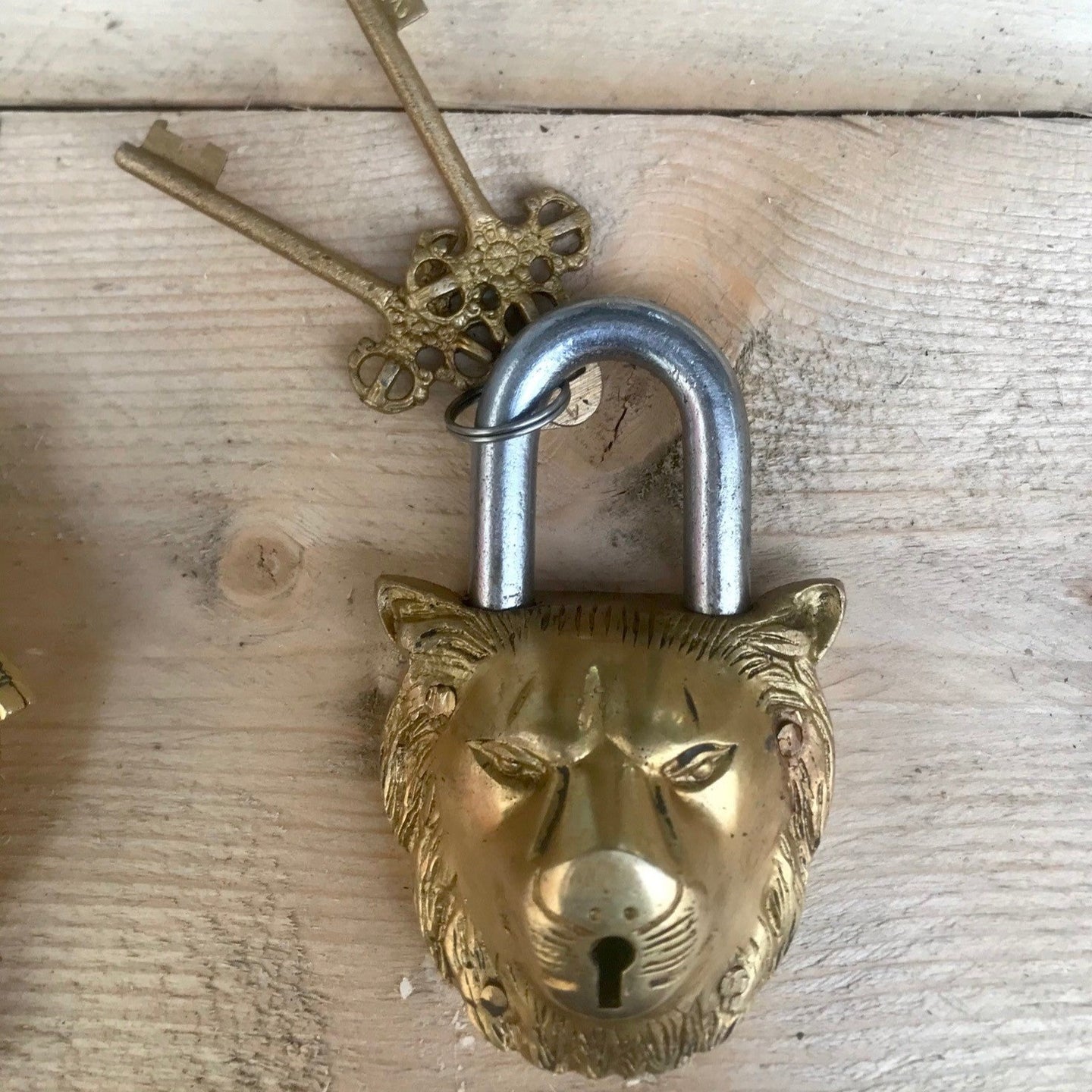 Decorative Gold Brass Lion & Fish Padlock