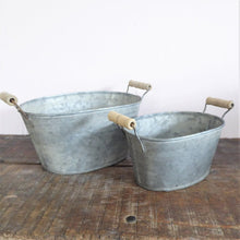 Load image into Gallery viewer, Zinc Oval Planter with Handles Set of 2

