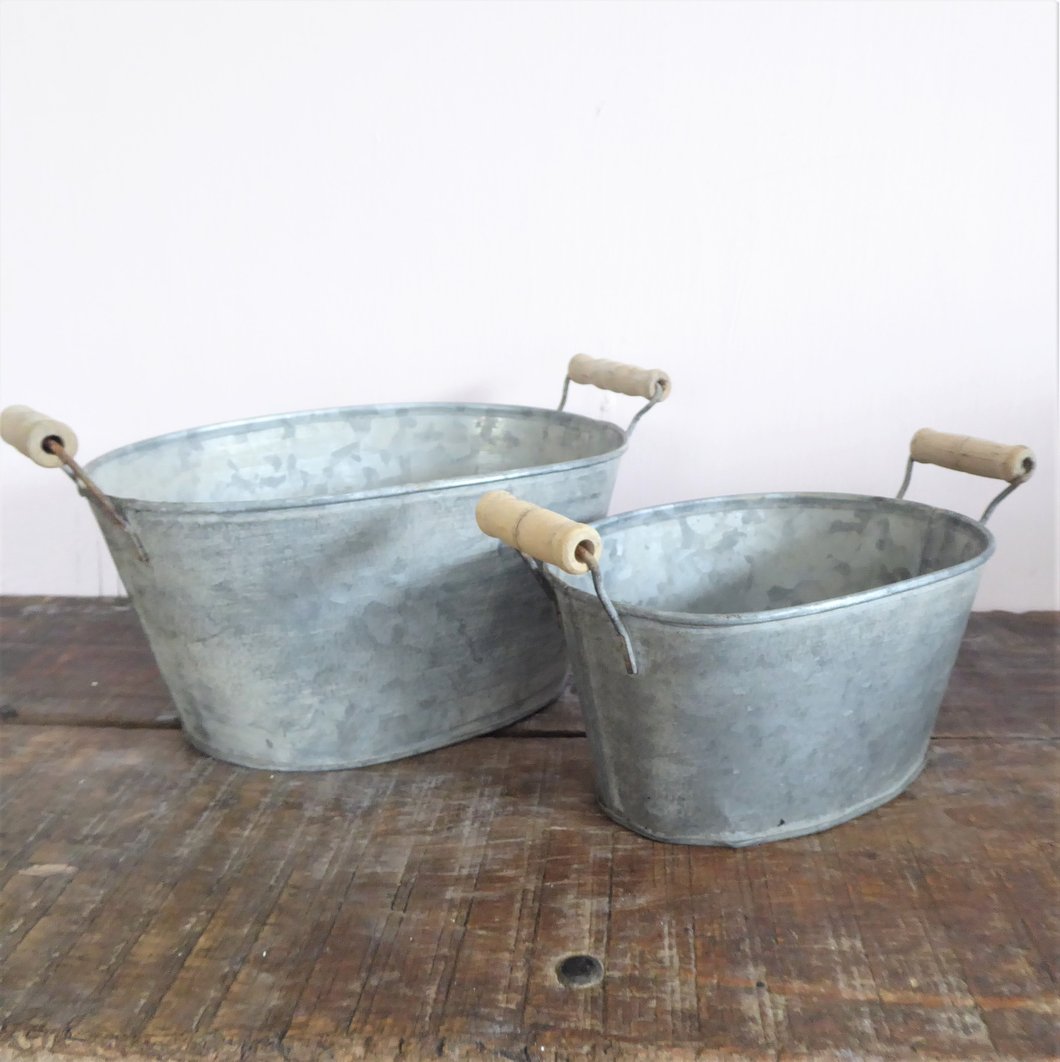 Zinc Oval Planter with Handles Set of 2